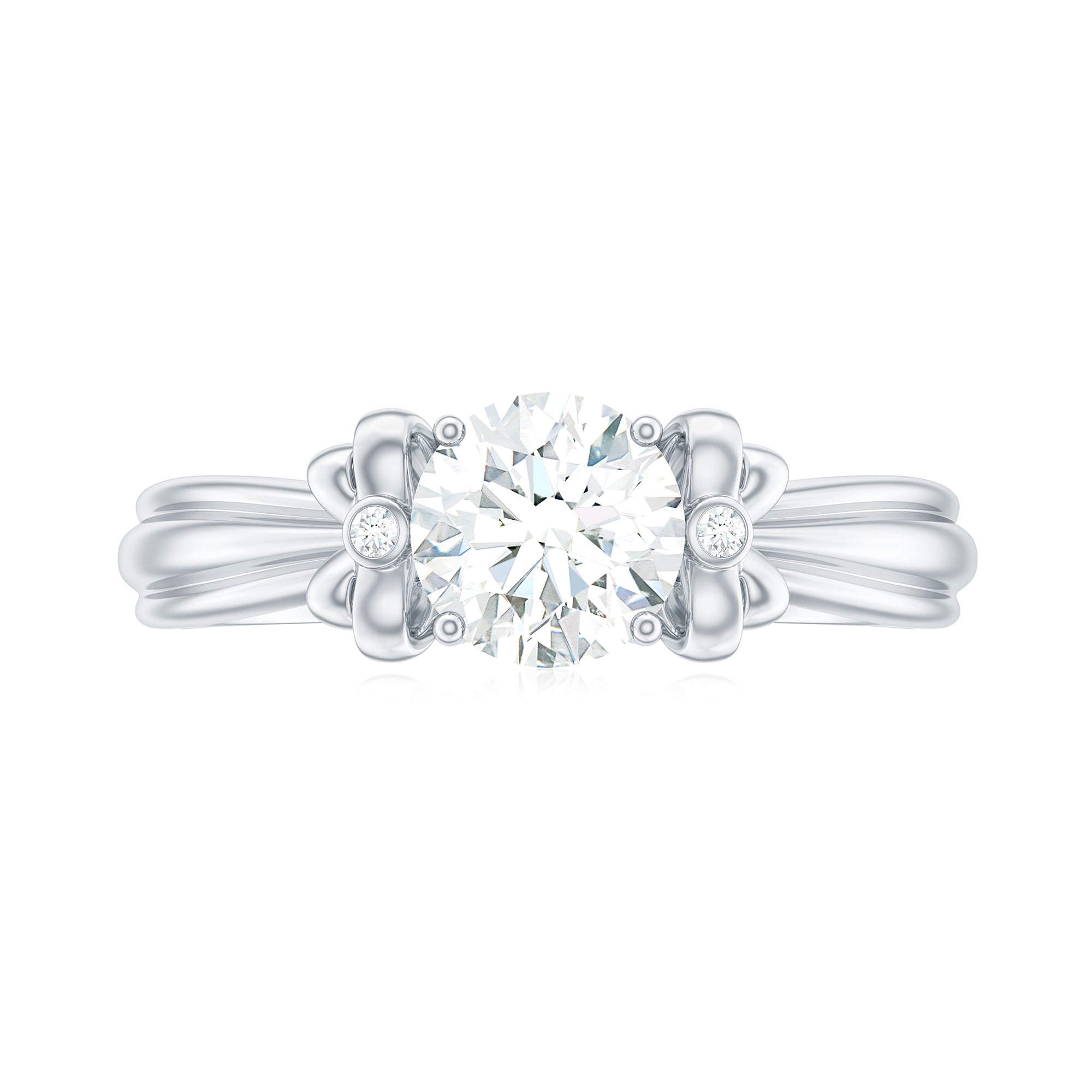 Round Cut Moissanite Solitaire Engagement Ring with Bow Moissanite - ( D-VS1 ) - Color and Clarity - Rosec Jewels