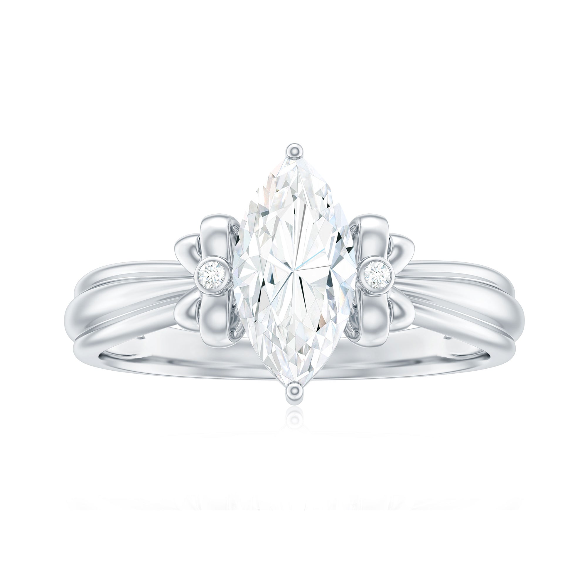 Marquise Cut Moissanite Solitaire Engagement Ring with Bow Moissanite - ( D-VS1 ) - Color and Clarity - Rosec Jewels
