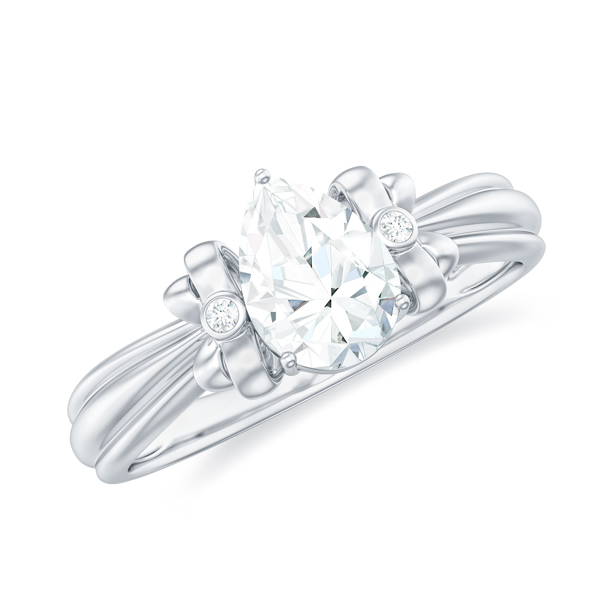 Rosec Jewels-Pear Cut Moissanite Solitaire Engagement Ring with Bow