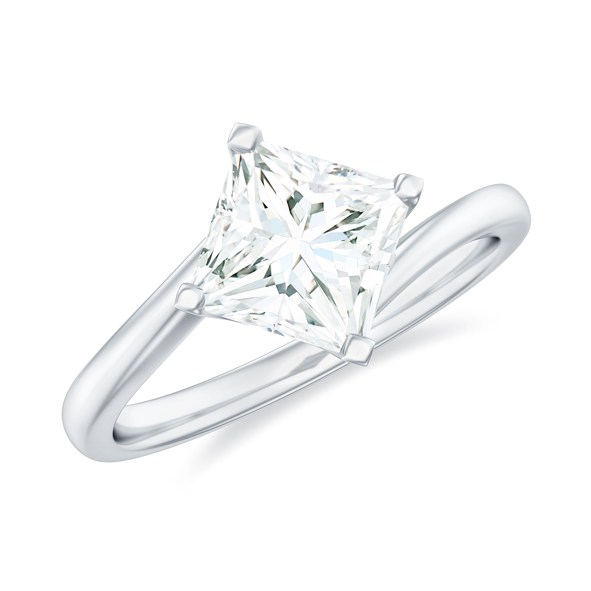 Rosec Jewels-Princess Cut Moissanite Solitaire Bypass Promise Ring in Gold