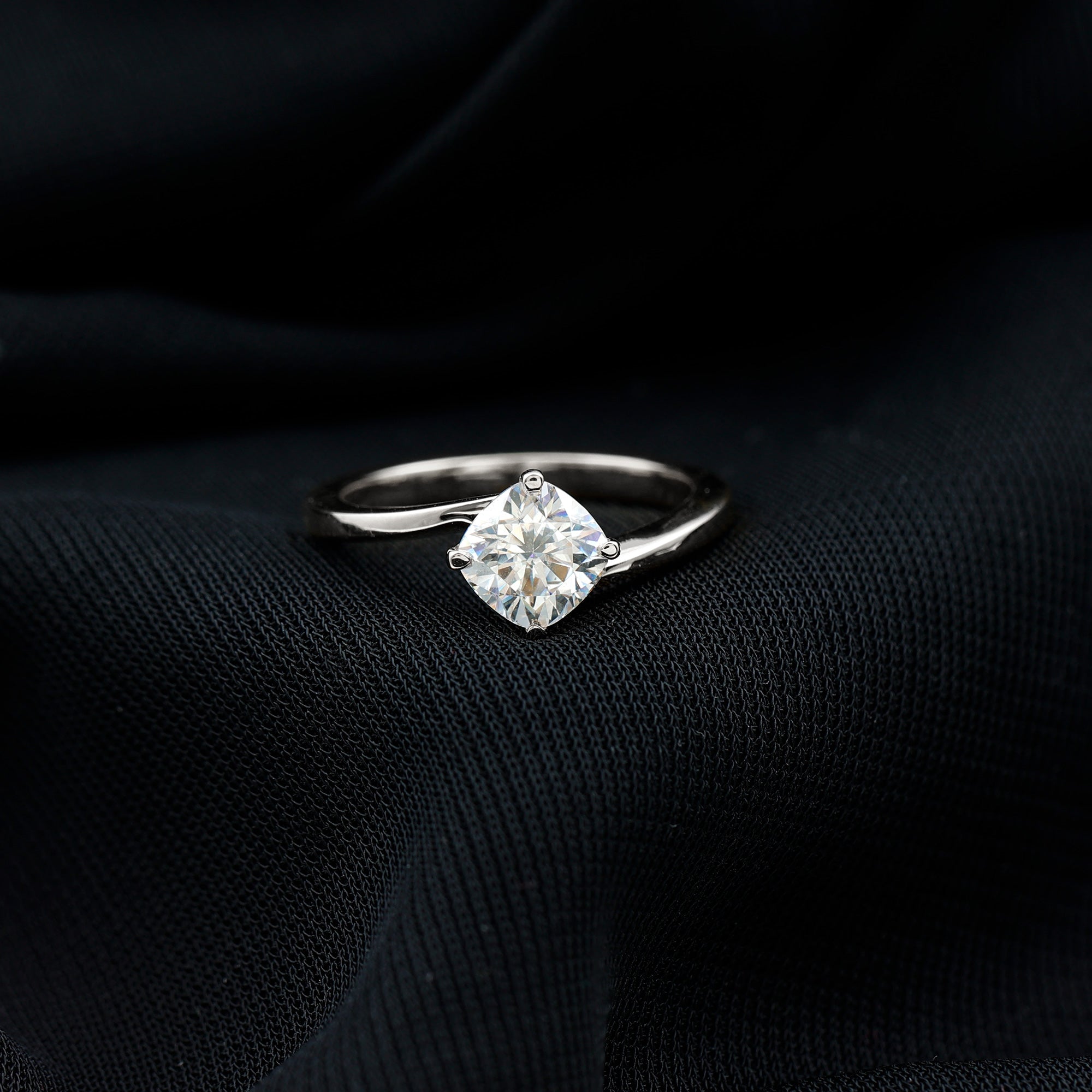 Cushion Cut Moissanite Solitaire Bypass Promise Ring in Gold Moissanite - ( D-VS1 ) - Color and Clarity - Rosec Jewels