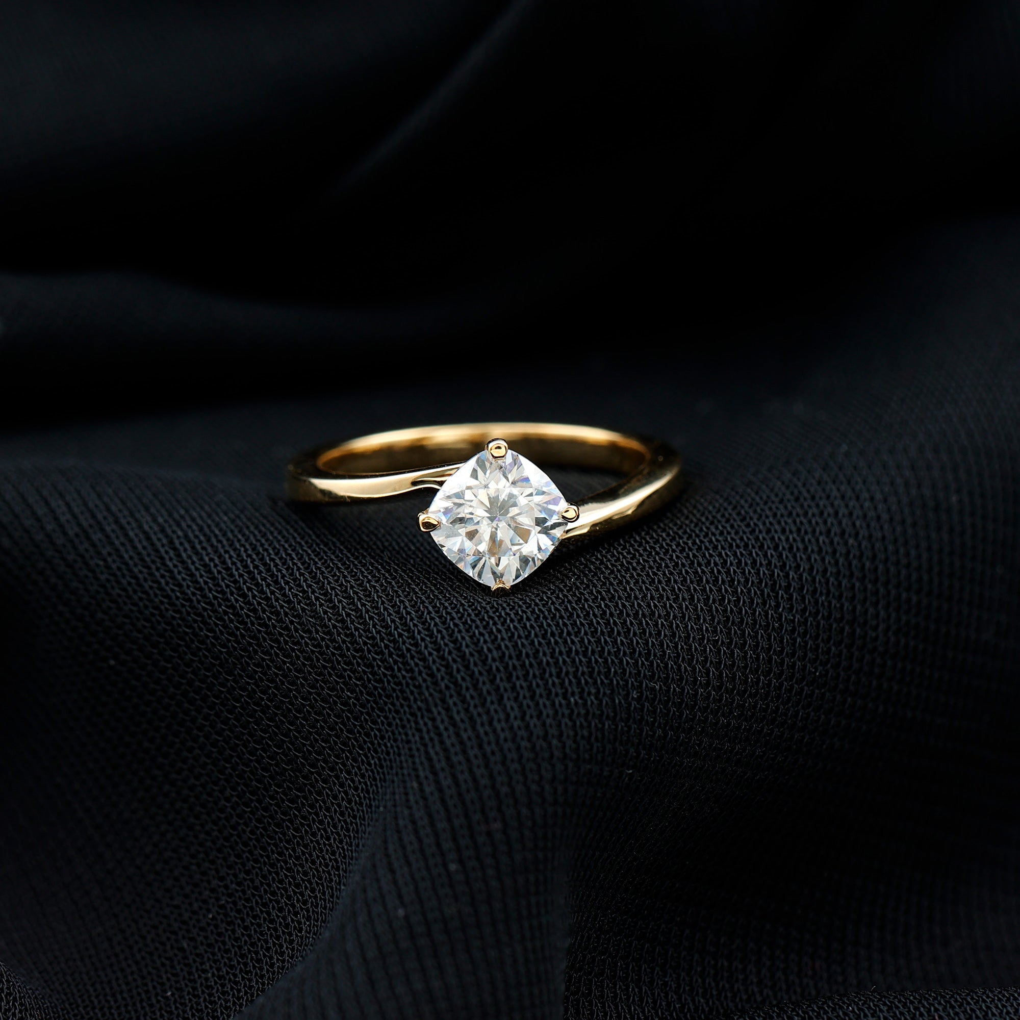 Cushion Cut Moissanite Solitaire Bypass Promise Ring in Gold Moissanite - ( D-VS1 ) - Color and Clarity - Rosec Jewels