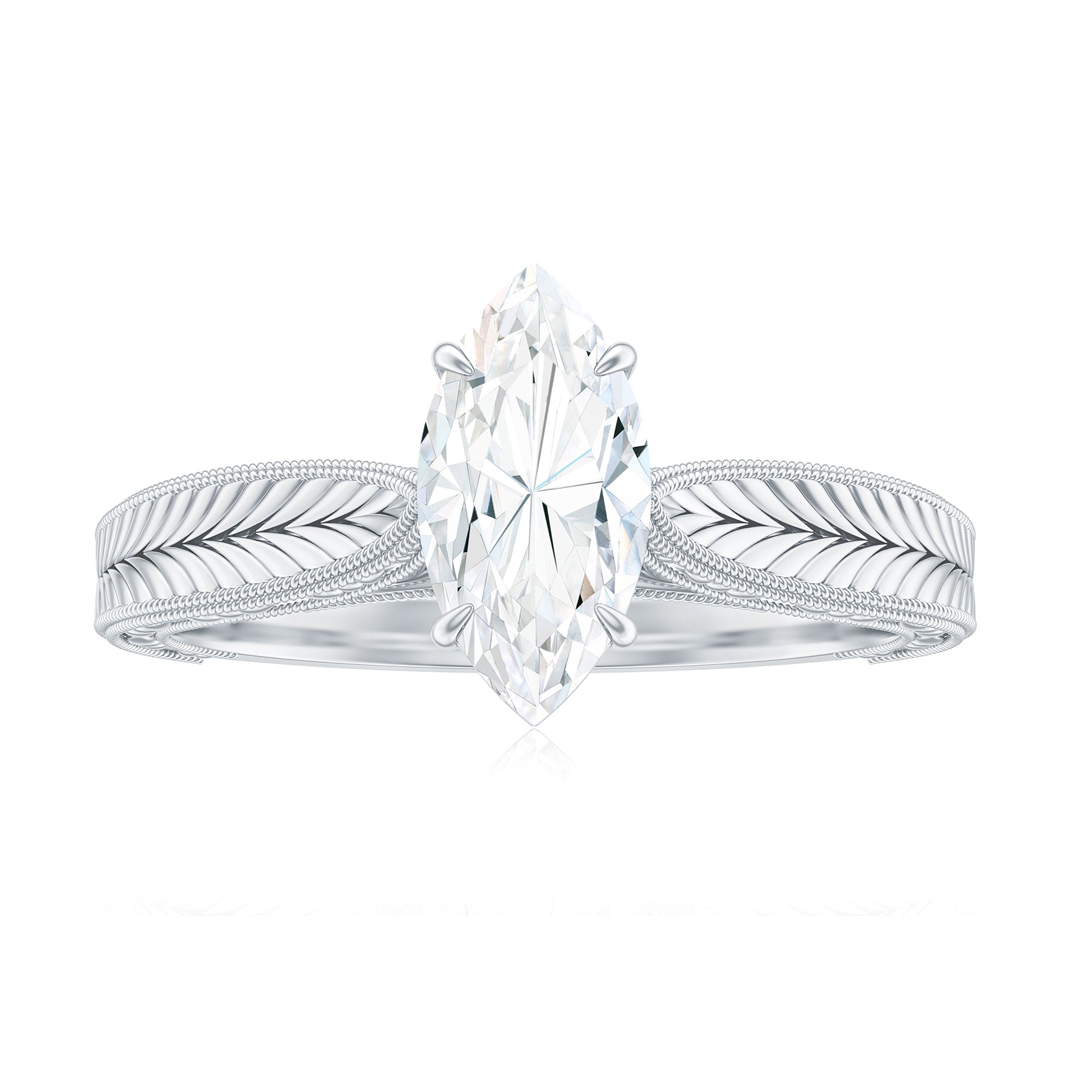 Marquise Cut Moissanite Solitaire Engagement Ring Moissanite - ( D-VS1 ) - Color and Clarity - Rosec Jewels