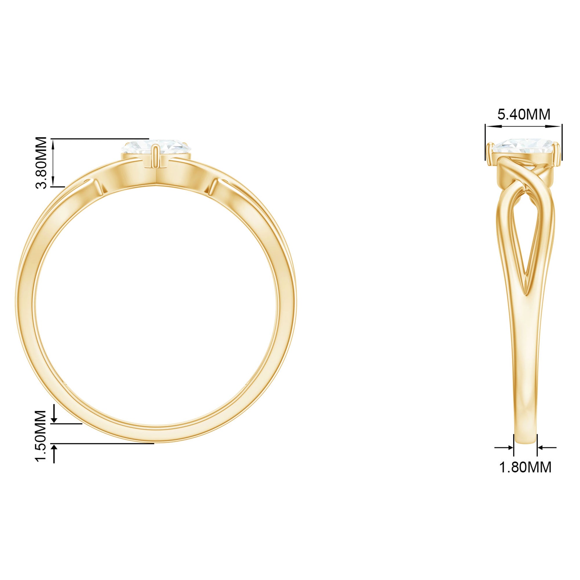 Heart Shape Moissanite Solitaire Crossover Ring in Gold Moissanite - ( D-VS1 ) - Color and Clarity - Rosec Jewels