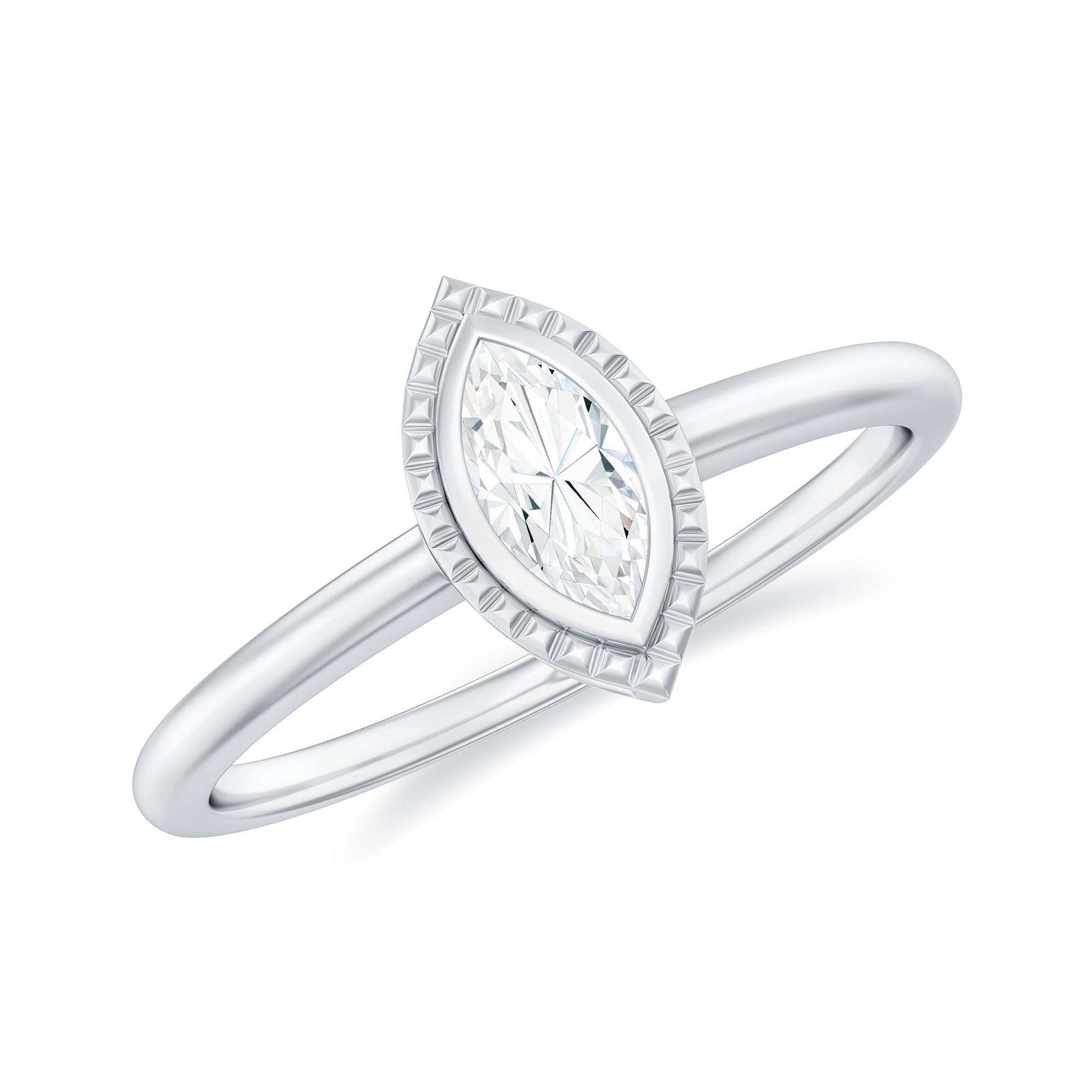 Rosec Jewels-Marquise Cut Moissanite Solitaire Gold Engagement Ring in Bezel Setting