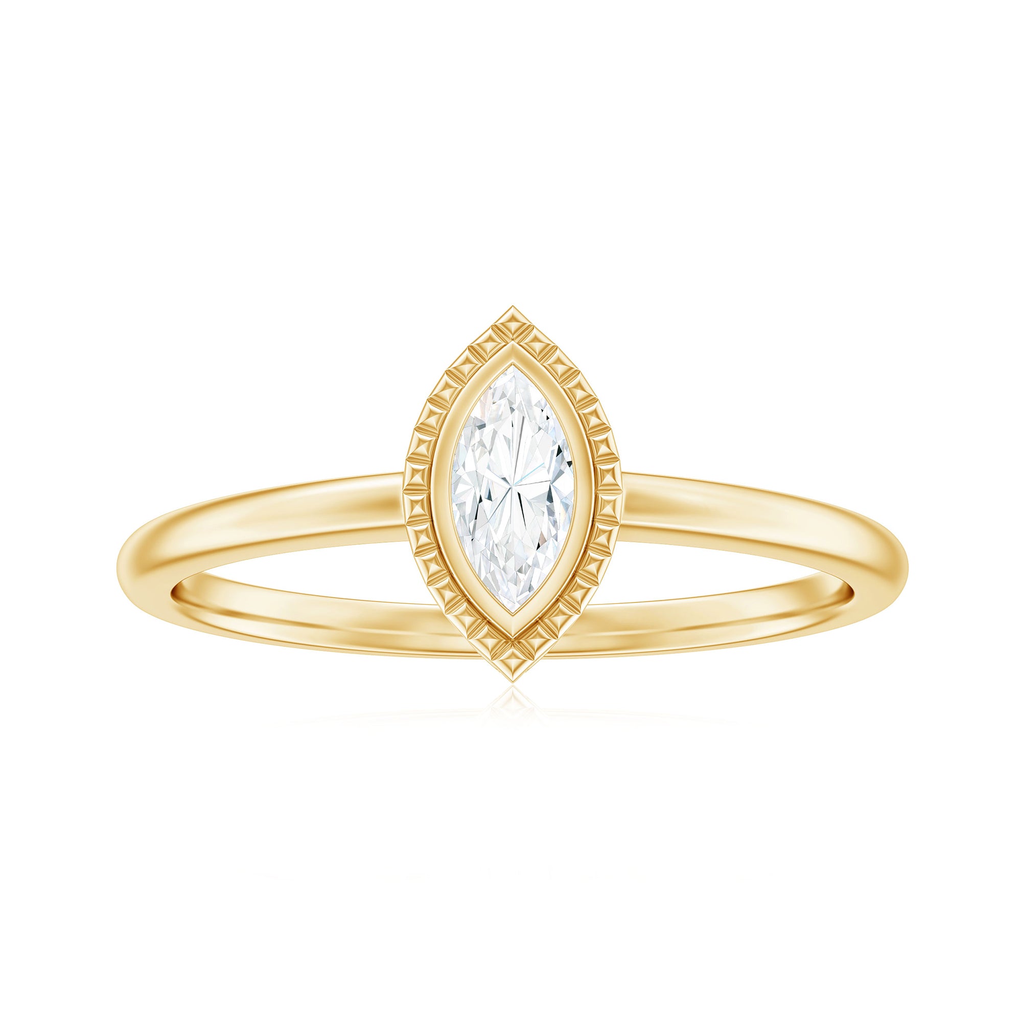 Marquise Cut Moissanite Solitaire Gold Engagement Ring in Bezel Setting Moissanite - ( D-VS1 ) - Color and Clarity - Rosec Jewels