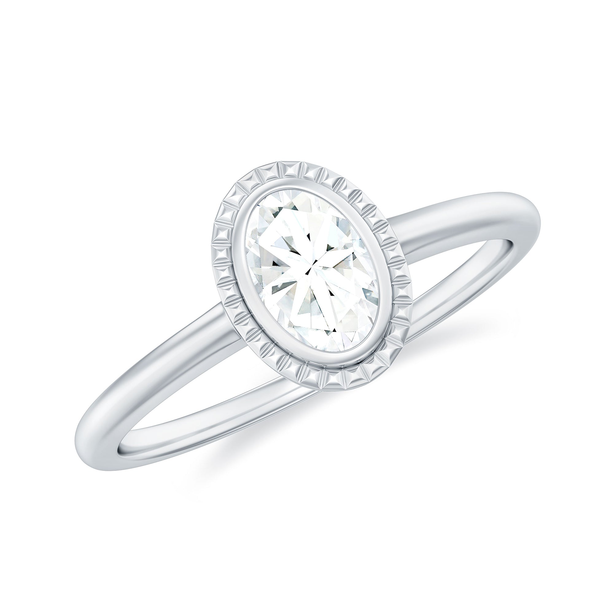 Rosec Jewels-Oval Cut Moissanite Solitaire Gold Engagement Ring in Bezel Setting