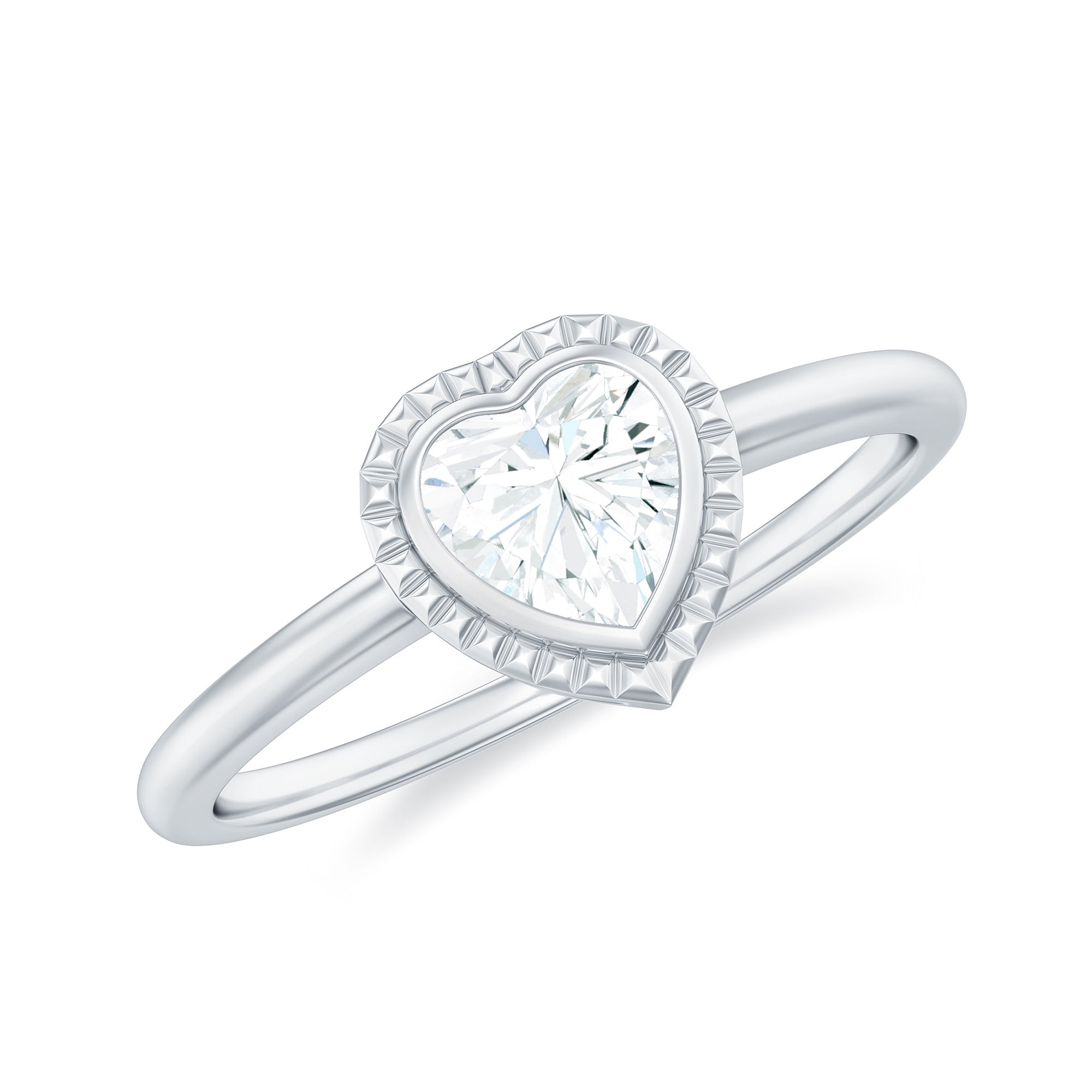 Heart Shape Moissanite Solitaire Gold Engagement Ring in Bezel Setting Moissanite - ( D-VS1 ) - Color and Clarity - Rosec Jewels