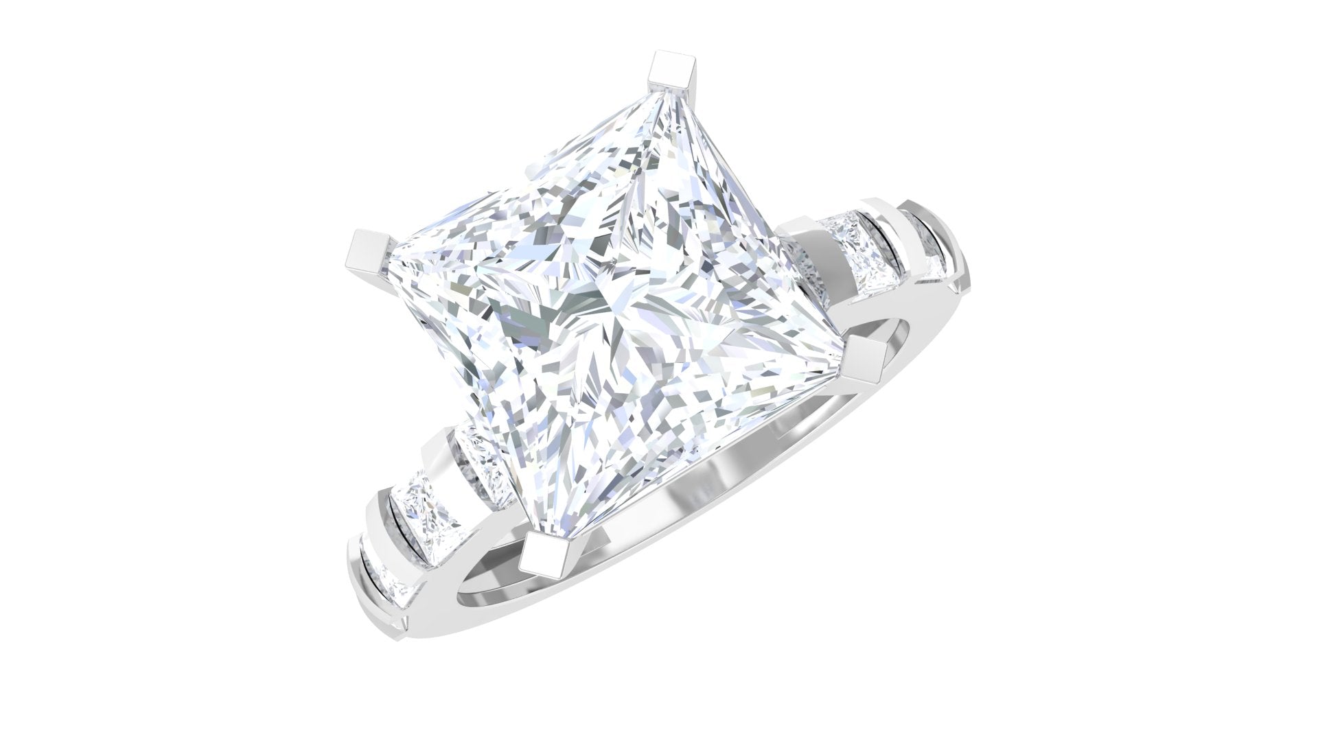 Rosec Jewels-Certified Moissanite Princess Cut Engagement Ring with Side Stones