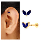Lab Created Blue Sapphire 2 Stone Leaf Helix Earring Lab Created Blue Sapphire - ( AAAA ) - Quality - Rosec Jewels