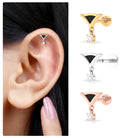 Minimalist Diamond Helix Drop Earring with Black Enamel Diamond - ( HI-SI ) - Color and Clarity - Rosec Jewels