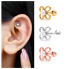 Moissanite Solitaire Flower Cartilage Earring with Gold Beads Moissanite - ( D-VS1 ) - Color and Clarity - Rosec Jewels