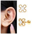 Moissanite Solitaire Flower Cartilage Earring with Gold Beads Moissanite - ( D-VS1 ) - Color and Clarity - Rosec Jewels