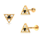 Round Diamond Triangle Cartilage Earring with Black Enamel Diamond - ( HI-SI ) - Color and Clarity - Rosec Jewels
