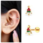 Ruby and Emerald Christmas Tree Earring with Diamond Emerald - ( AAA ) - Quality - Rosec Jewels