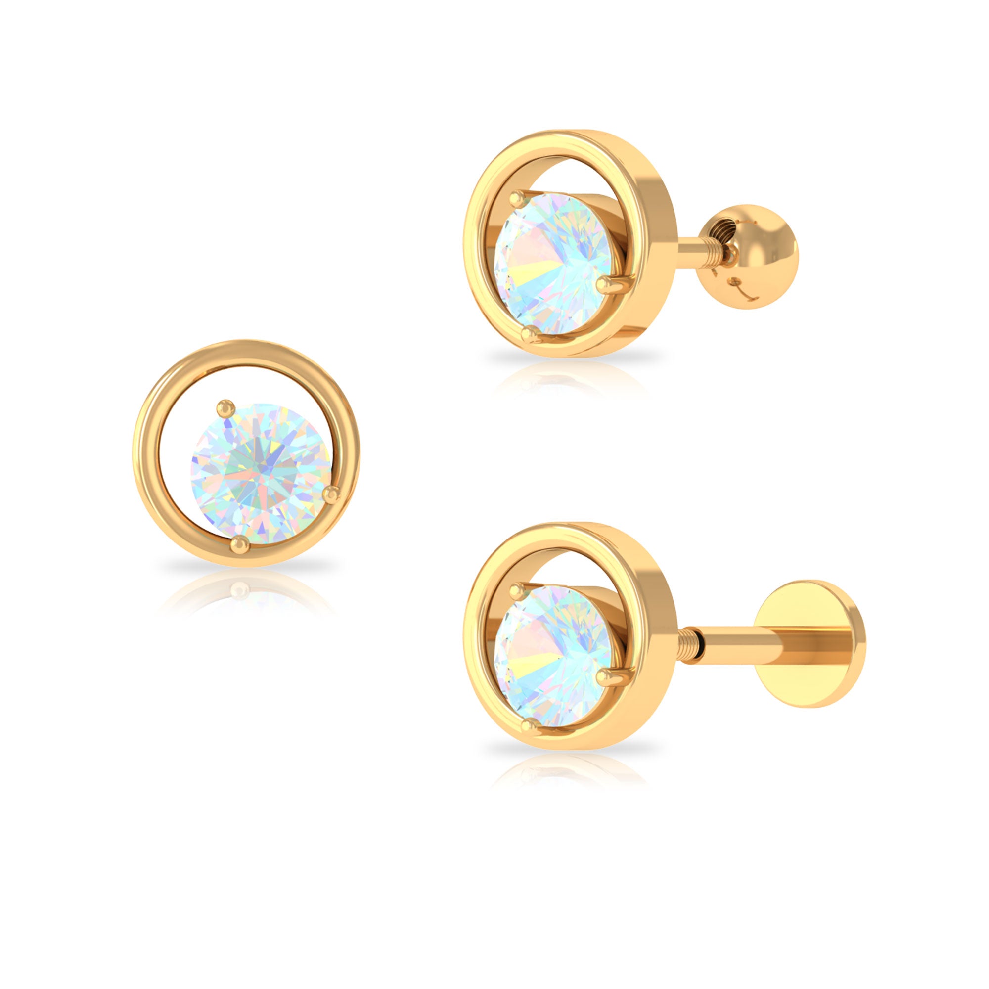 Round Ethiopian Opal Solitaire Circle Cartilage Earring Ethiopian Opal - ( AAA ) - Quality - Rosec Jewels