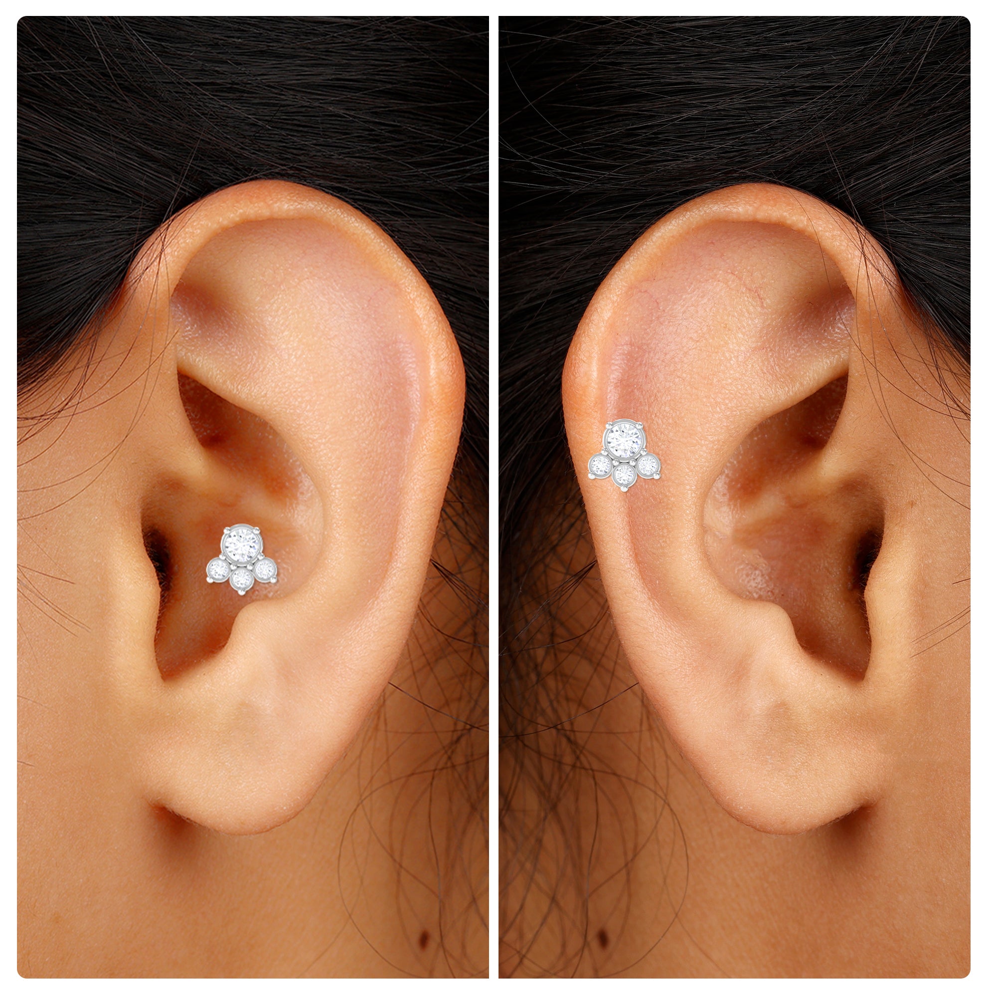 Round Moissanite Cluster Helix Earring in Bezel Setting Moissanite - ( D-VS1 ) - Color and Clarity - Rosec Jewels
