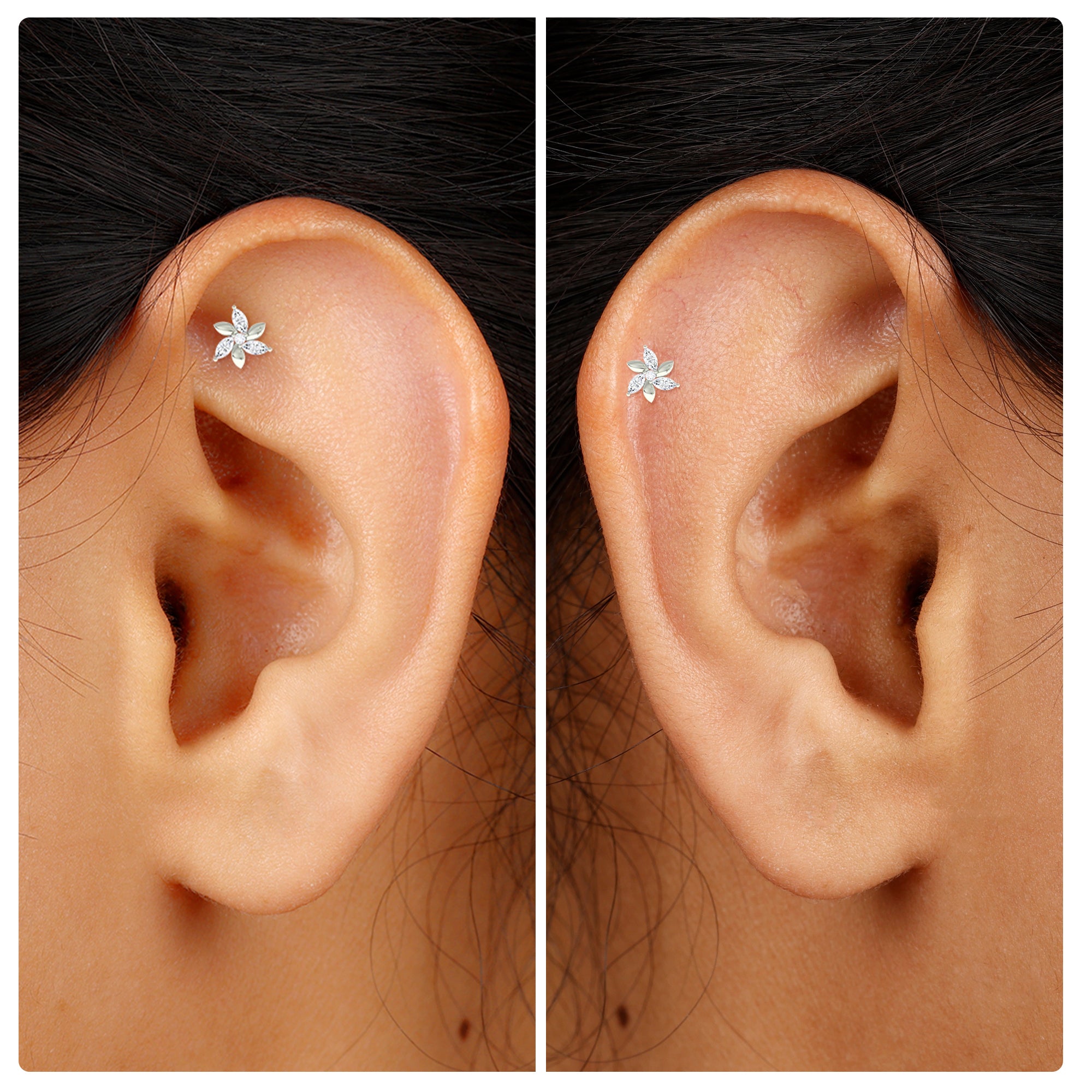 Certified Marquise Moissanite Flower Earring for Helix Piercing Moissanite - ( D-VS1 ) - Color and Clarity - Rosec Jewels