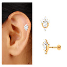 Oval Moissanite Floral Earring for Upper Lobe Piercing Moissanite - ( D-VS1 ) - Color and Clarity - Rosec Jewels