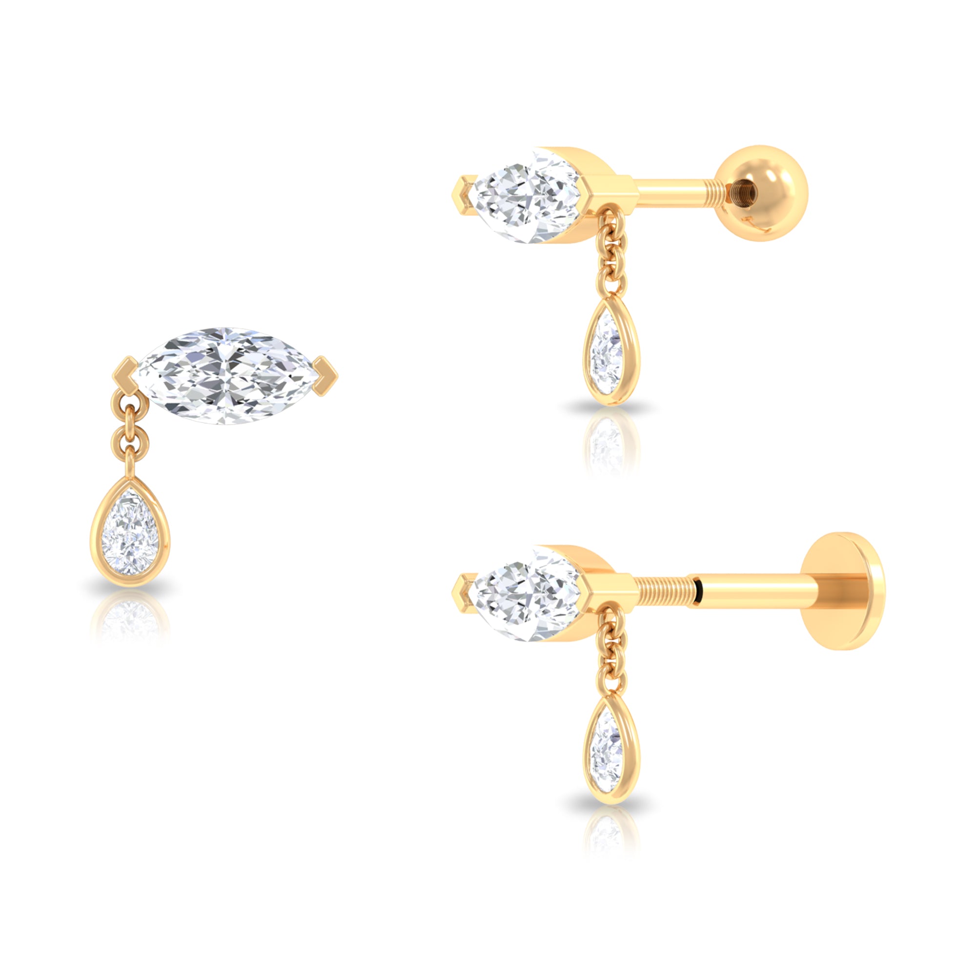 Marquise and Pear Moissanite Drop Cartilage Earring Moissanite - ( D-VS1 ) - Color and Clarity - Rosec Jewels