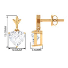 1/2 CT Heart Shape Solitaire Cubic Zirconia Gold Drop Earring Zircon - ( AAAA ) - Quality - Rosec Jewels