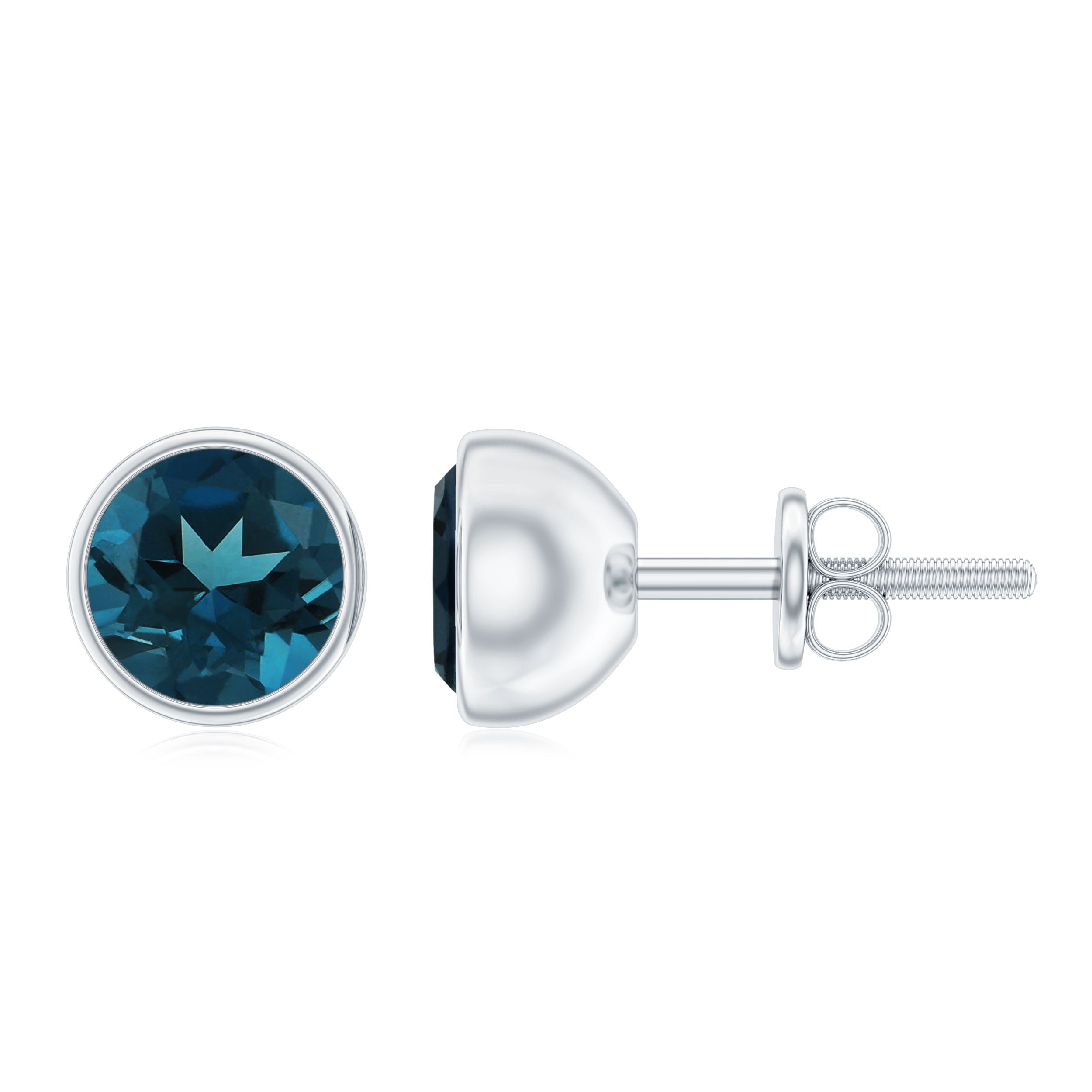 6 MM Bezel Set London Blue Topaz Solitaire Stud Earring London Blue Topaz - ( AAA ) - Quality - Rosec Jewels