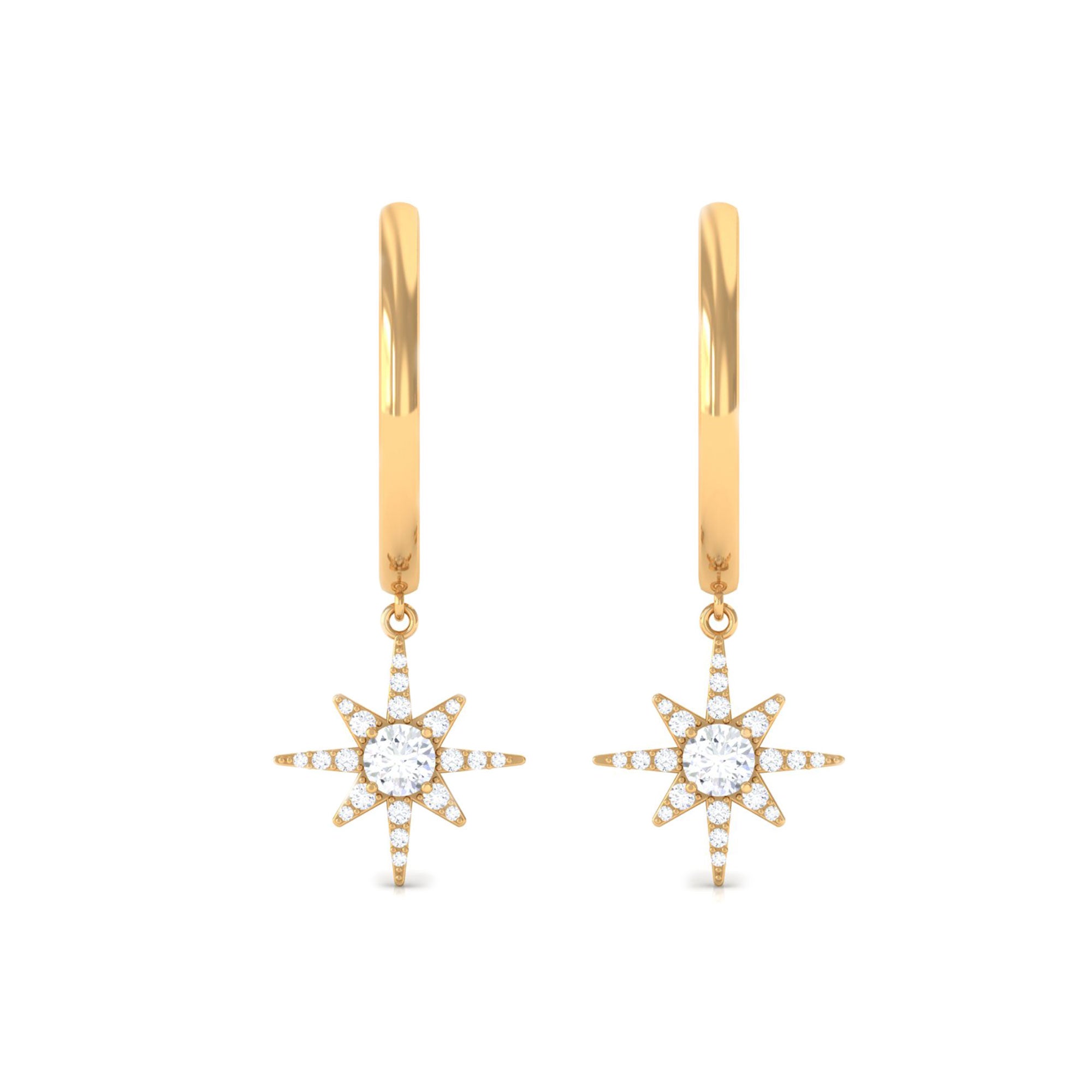 1/2 CT Zircon Gold Starburst Hoop Drop Earrings Zircon - ( AAAA ) - Quality - Rosec Jewels