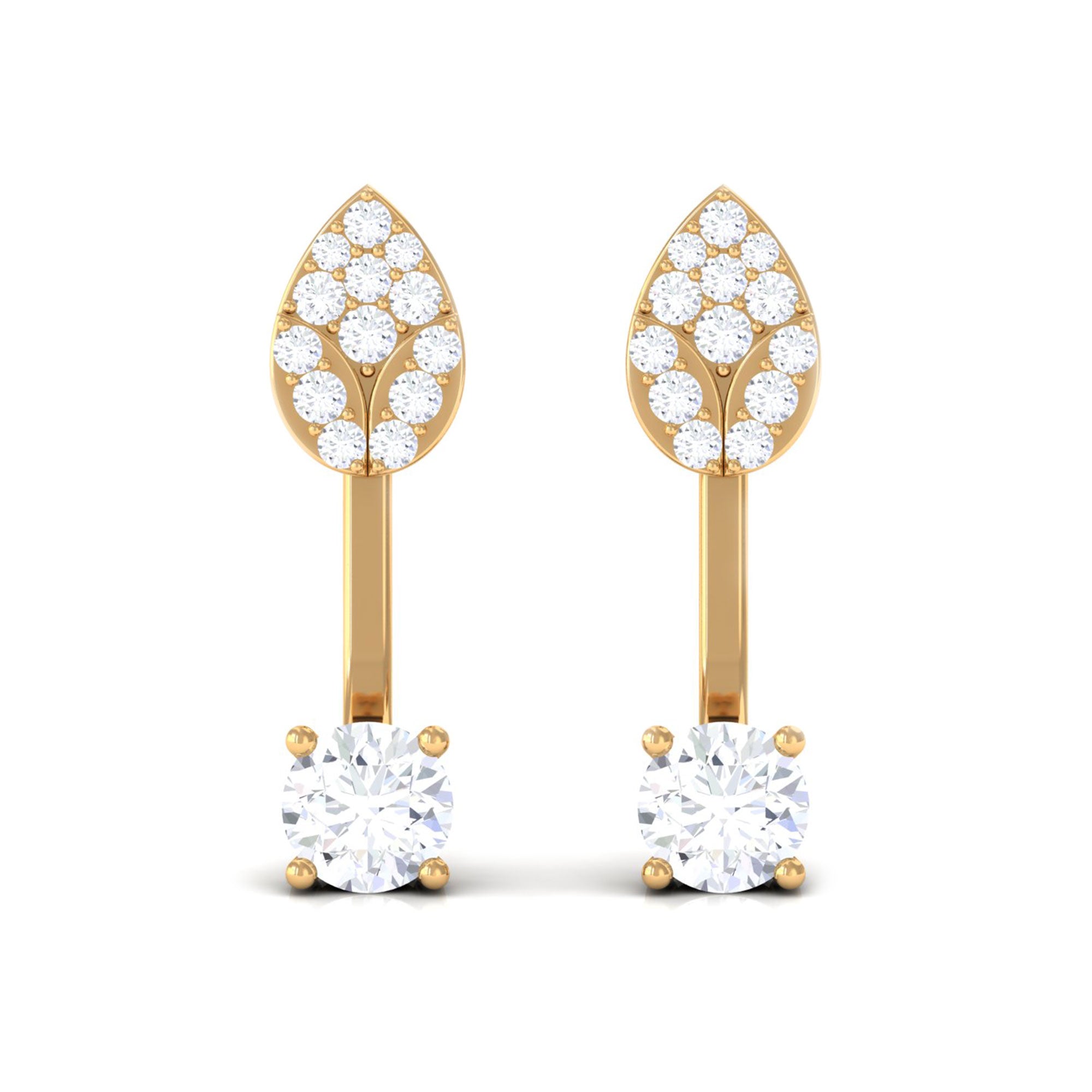 1/2 CT Certified Zircon Gold Leaf Jacket Earrings Zircon - ( AAAA ) - Quality - Rosec Jewels