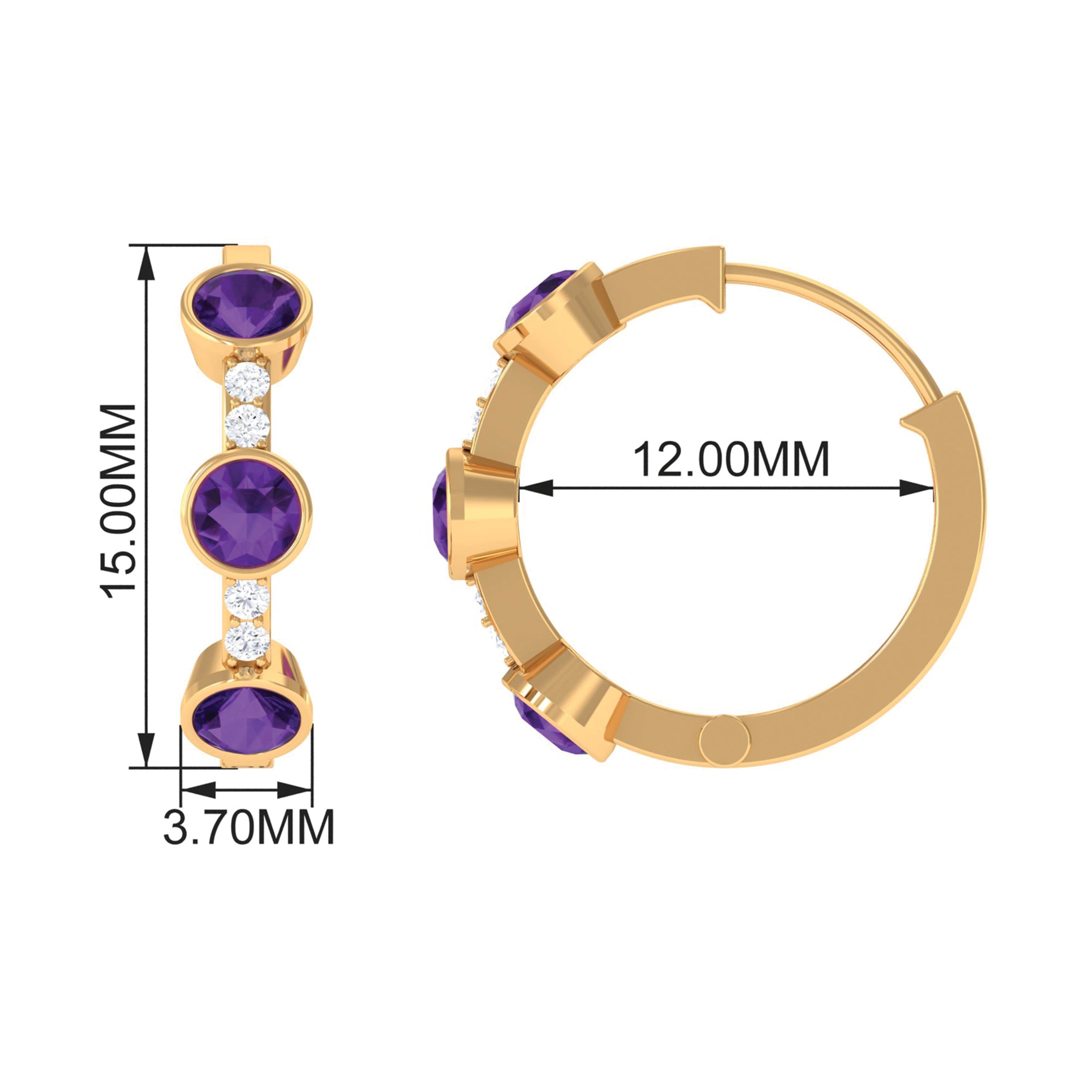 14K selling Gold Amethyst Diamond Hoop Earrings