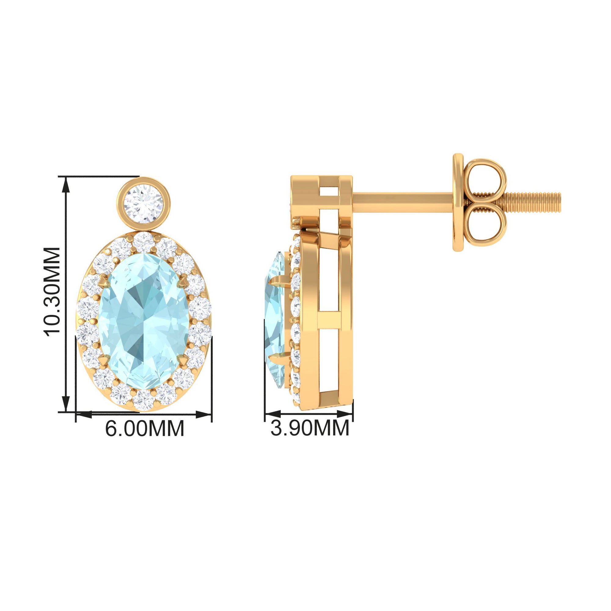 Oval Sky Blue Topaz Halo Stud Earrings with Diamond in Prong Setting Sky Blue Topaz - ( AAA ) - Quality - Rosec Jewels