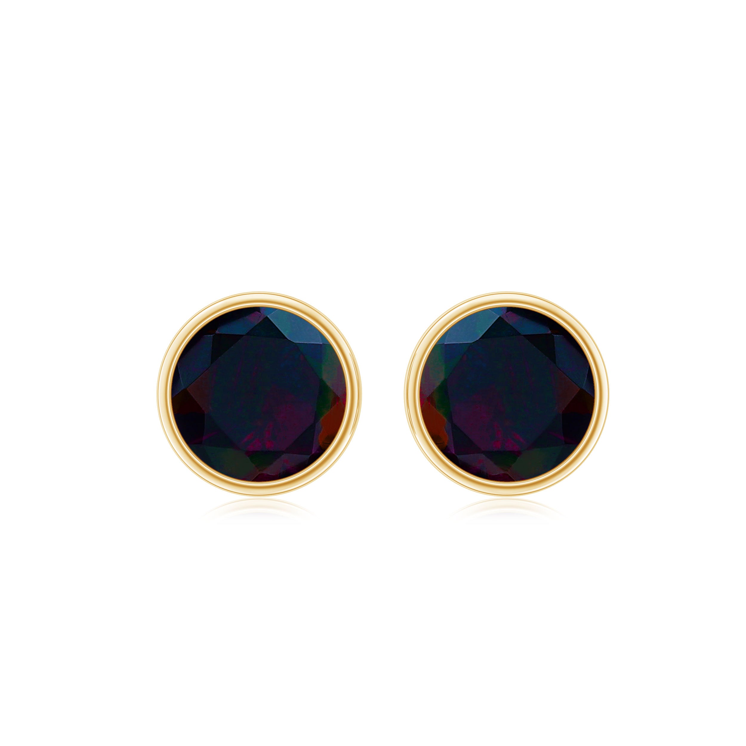 Round Black Opal Solitaire Stud Earrings in Bezel Setting Black Opal - ( AAA ) - Quality - Rosec Jewels