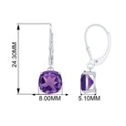 8 MM Cushion Cut Amethyst Solitaire Drop Earrings with Lever Back Amethyst - ( AAA ) - Quality - Rosec Jewels