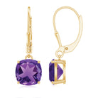 8 MM Cushion Cut Amethyst Solitaire Drop Earrings with Lever Back Amethyst - ( AAA ) - Quality - Rosec Jewels