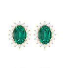 2 CT Oval Cut Created Emerald Statement Stud Earrings with Diamond Halo Lab Created Emerald - ( AAAA ) - Quality - Rosec Jewels