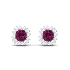 1 CT Classic Rhodolite and Diamond Halo Stud Earrings Rhodolite - ( AAA ) - Quality - Rosec Jewels