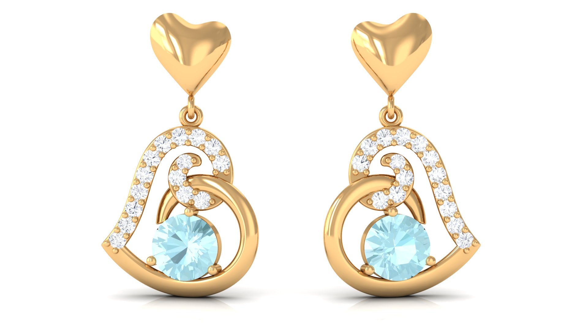 Solitaire Sky Blue Topaz Heart Drop Earrings with Diamond Accent Sky Blue Topaz - ( AAA ) - Quality - Rosec Jewels