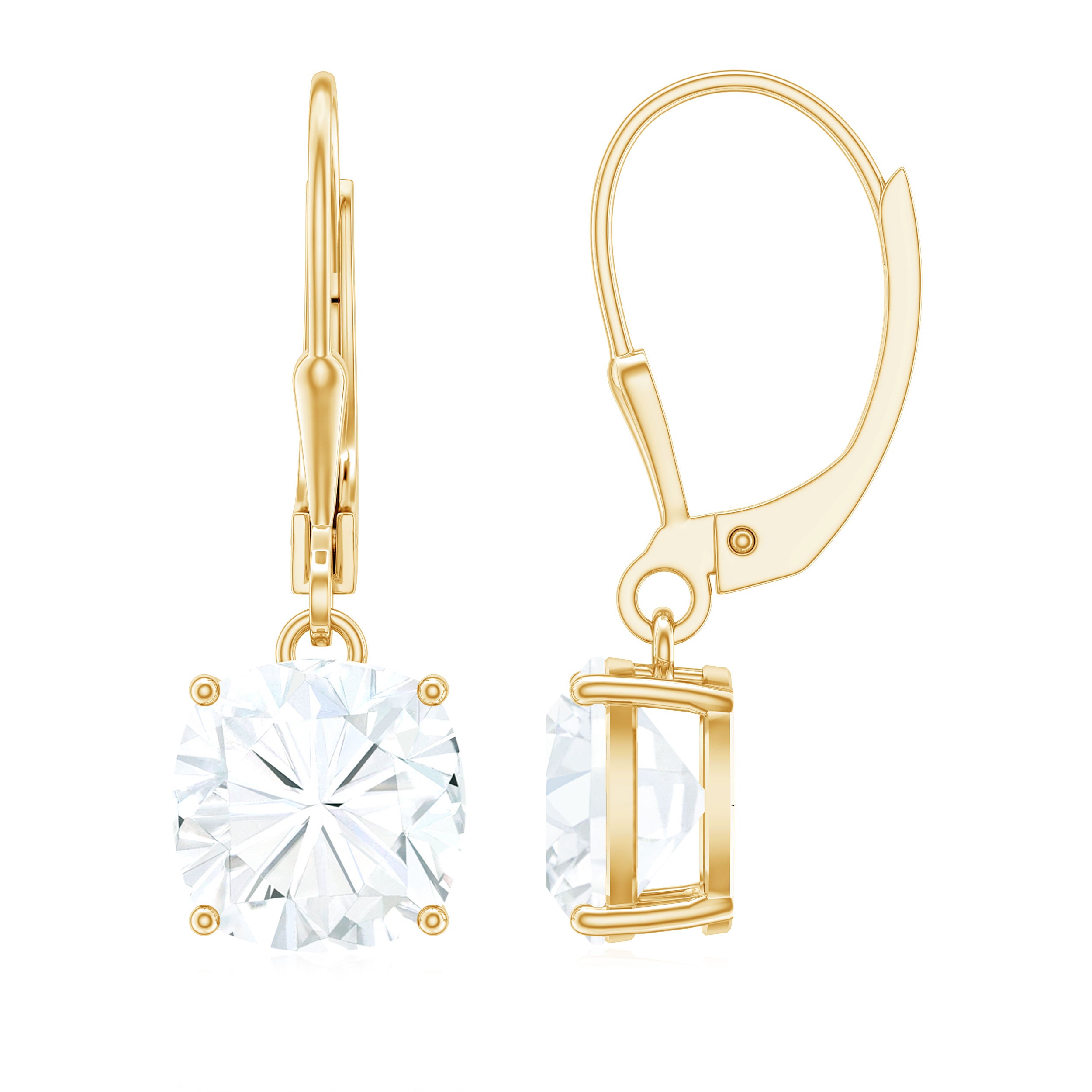 Cushion Cut Moissanite Solitaire Drop Earrings Moissanite - ( D-VS1 ) - Color and Clarity - Rosec Jewels