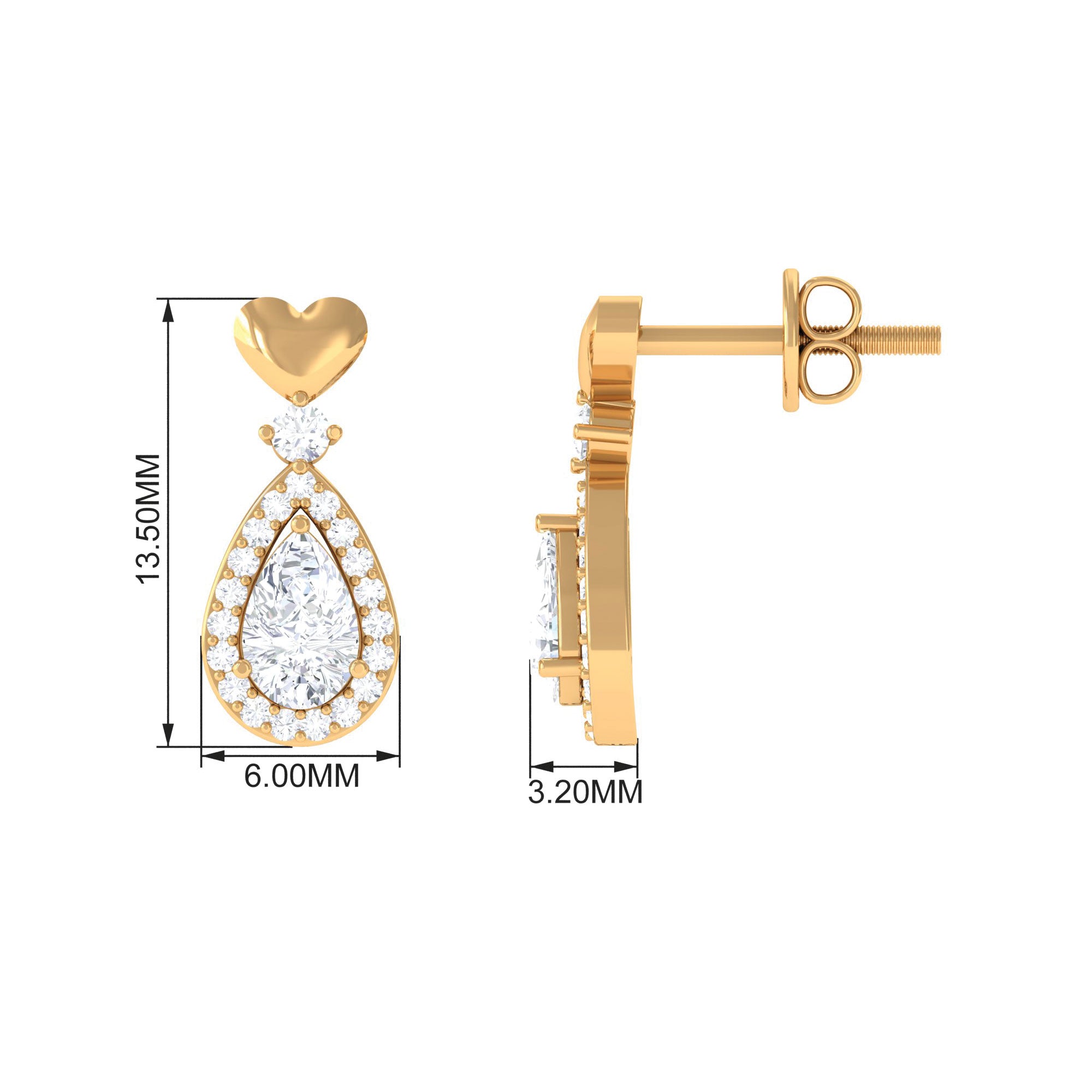 1 CT Zircon and Gold Teardrop Bridal Earrings Zircon - ( AAAA ) - Quality - Rosec Jewels