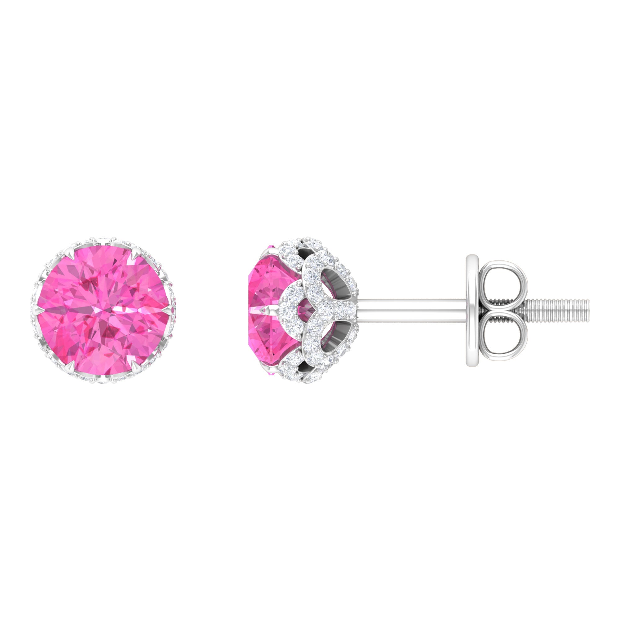 Pink Sapphire Flower Stud Earrings Sterling Silver outlet Vintage Stud Earrings