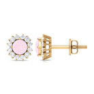 1 CT Classic Rose Quartz and Diamond Halo Stud Earrings Rose Quartz - ( AAA ) - Quality - Rosec Jewels