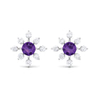 Minimal Amethyst Snowflake Stud Earrings with Diamond Amethyst - ( AAA ) - Quality - Rosec Jewels