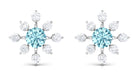 Minimal Snowflake Stud Earrings with Aquamarine and Diamond Aquamarine - ( AAA ) - Quality - Rosec Jewels