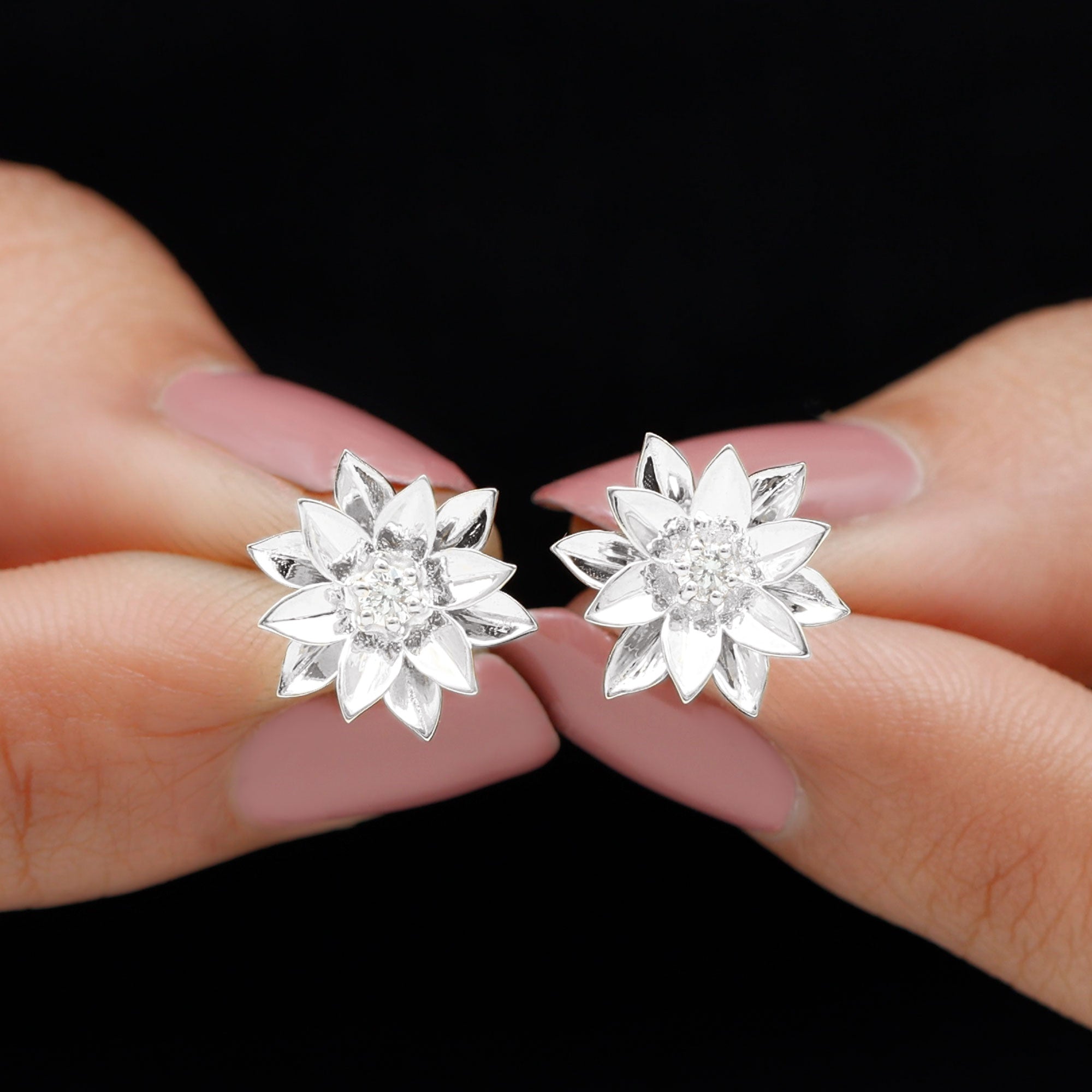 2024 Silver Diamond Flower Stud Earrings