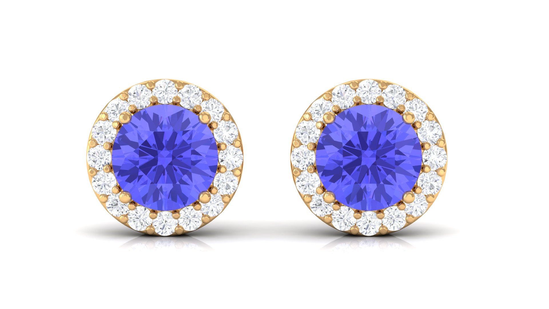 Real Tanzanite Halo Stud Earrings with Dimaond Tanzanite - ( AAA ) - Quality - Rosec Jewels