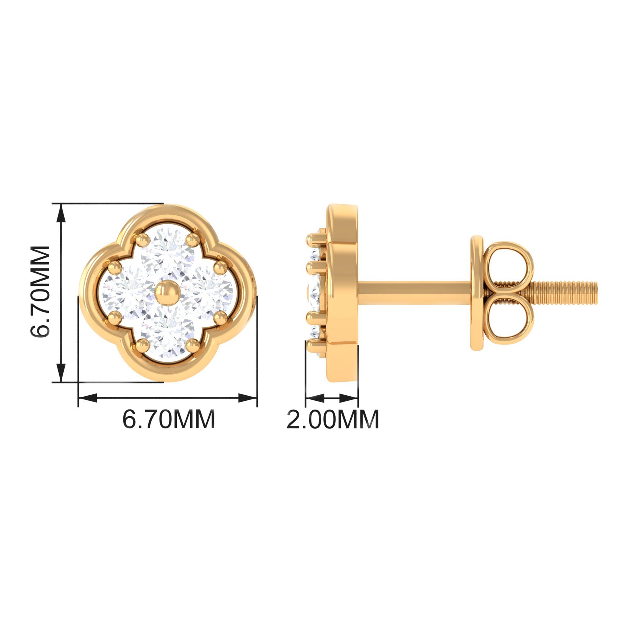 1/2 CT Natural Diamond Floral Stud Earrings in Gold Diamond - ( HI-SI ) - Color and Clarity - Rosec Jewels