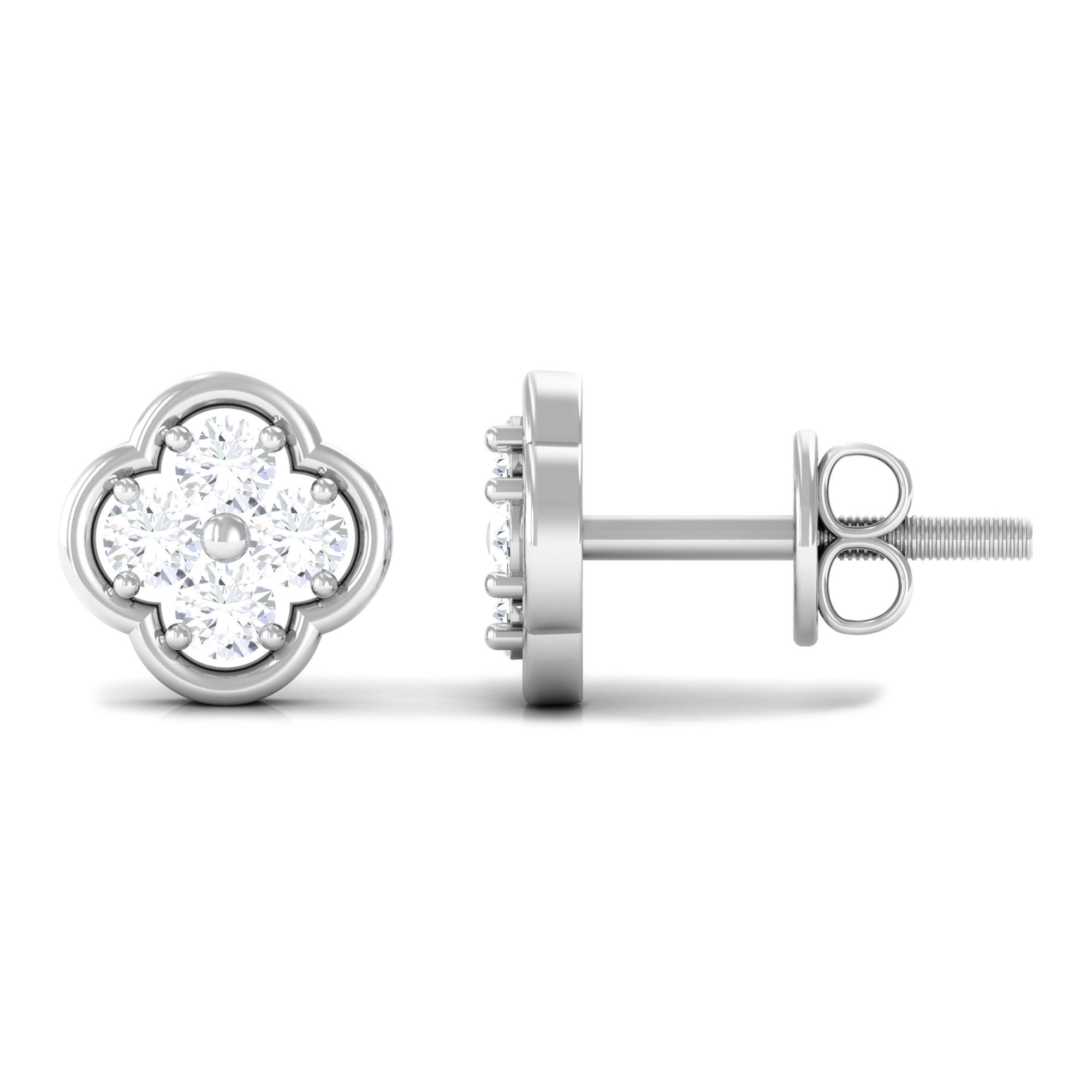 1/2 CT Natural Diamond Floral Stud Earrings in Gold Diamond - ( HI-SI ) - Color and Clarity - Rosec Jewels