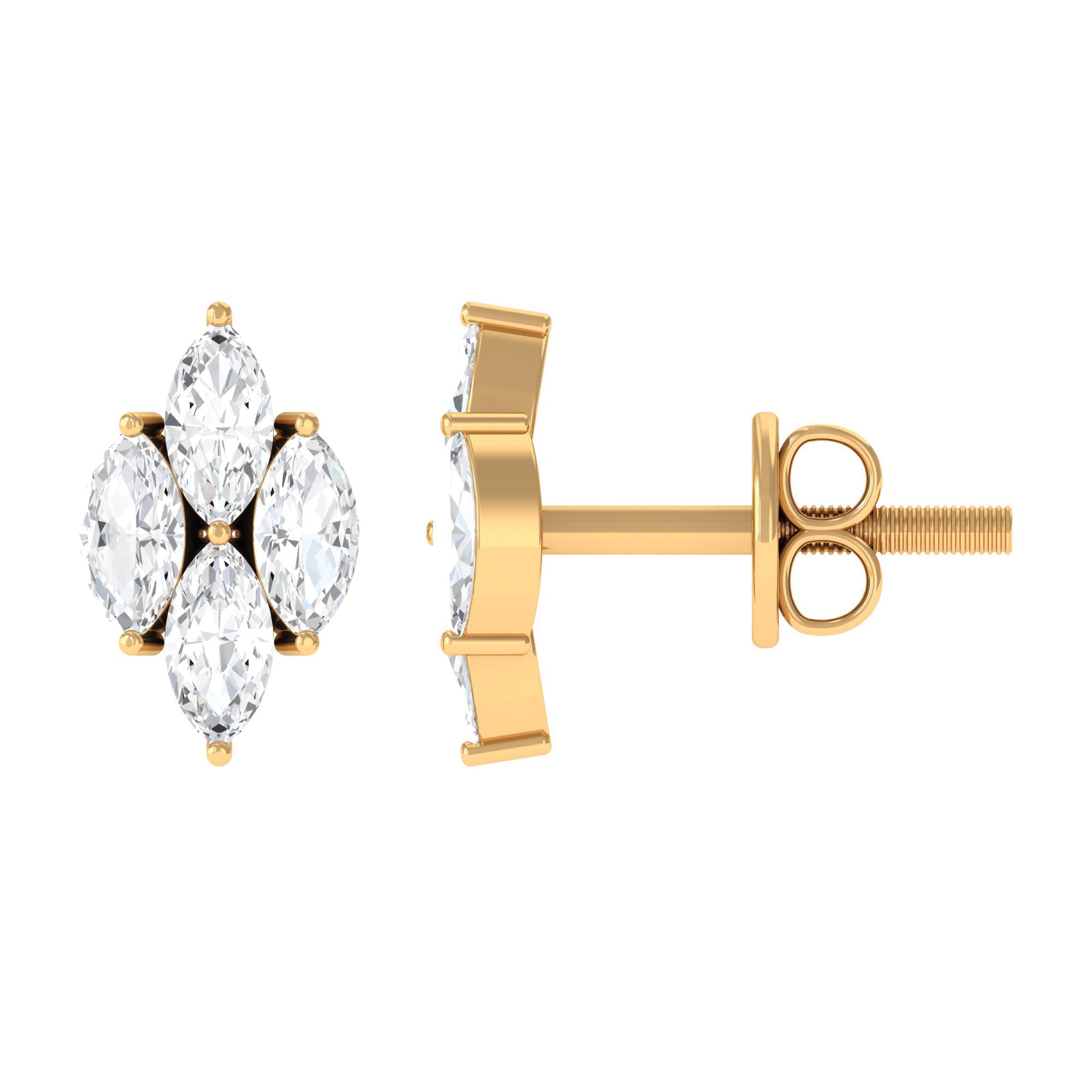 1 CT Marquise Zircon Gold Stud Earrings in Prong Setting Zircon - ( AAAA ) - Quality - Rosec Jewels