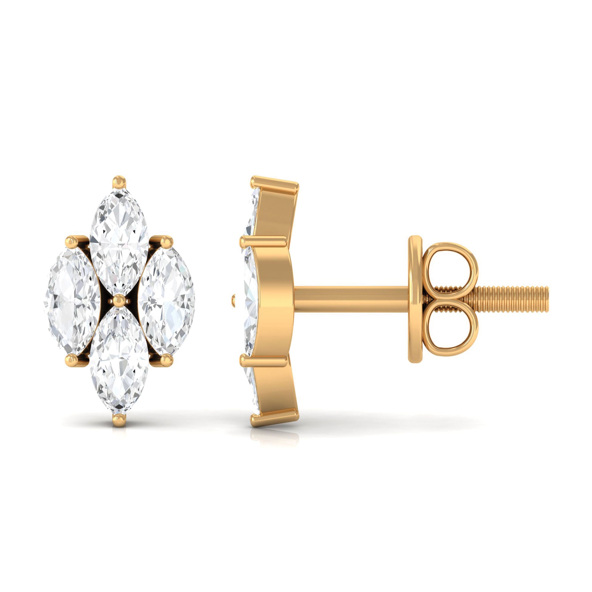 1 CT Marquise Zircon Gold Stud Earrings in Prong Setting Zircon - ( AAAA ) - Quality - Rosec Jewels