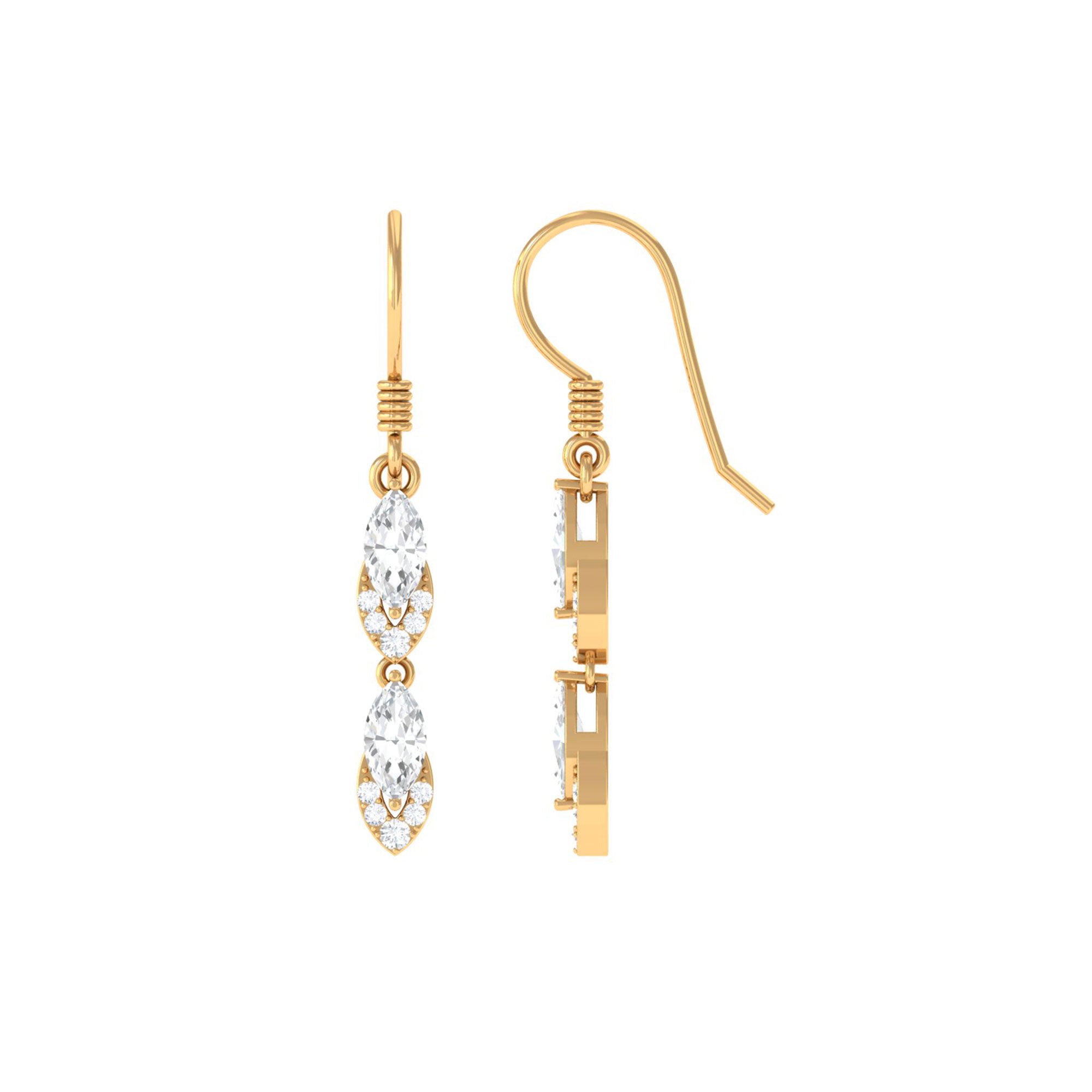 1.25 CT Moissanite Minimal Dangle Earrings in Gold Moissanite - ( D-VS1 ) - Color and Clarity - Rosec Jewels