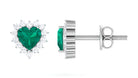 Heart Shape Emerald Stud Earrings with Diamond Emerald - ( AAA ) - Quality - Rosec Jewels